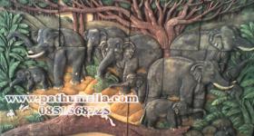 ช้าง 9 เชือก 160*90 cm Sacred elephant สีฝุ่น