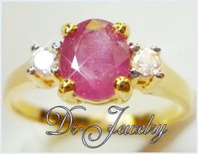 A115 - แหวนพลอยทับทิมแท้เม็ดเดี่ยว ล้อมเพชร