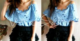 เสื้อสีฟ้าผ้าฉลุลาย
