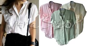 เชิ้ตผ้าเนื้อดี มี 4 สี ขาว(หมด) ชมพู เหลือง เขียว