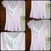 เสื้อยืดสีชมพูลายขวางสีขาว