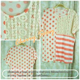 เสื้อคอกลม สีสดใสลายจุด และลายขวาง ราคา 350 บาท