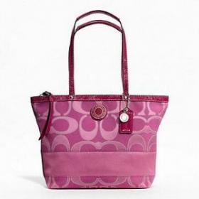 ขาย Coach Coach  Signature Stripe Outline Sateen tote/Fushia/Pink F19428
