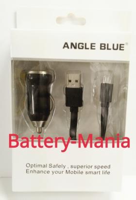 Angle Blue USB CAR Charger - สีดำ ที่ชาร์จในรถ พร้อมสาย Micro USB