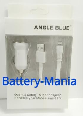 Angle Blue USB CAR Charger - สีขาว ที่ชาร์จในรถ พร้อมสาย Lightning USB