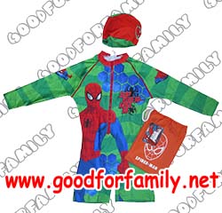ชุดว่ายน้ำเด็ก Wetsuit แขนยาว Spiderman สีเขียว หมวกว่ายน้ำ เว็ทสูทเด็ก บอดี้สูทเด็ก เสื้อผ้าเด็ก สไปเดอร์แมน ชุดว่ายน้ำเด็กผู้ชาย รหัส swmspi005