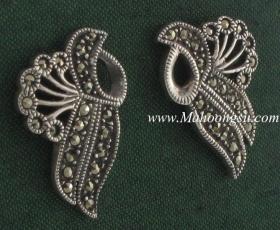 ต่างหูเงินแท้ 925 รูปนกยูง มาร์คาไซท์ (Marcasite)