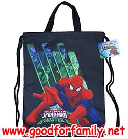 กระเป๋าใส่ชุดว่ายน้ำ Spiderman สีดำ การ์ตูน สไปเดอร์แมน ไอ้แมงมุม กระเป๋าเชือกรูด สินค้า รหัส bckswmspi005