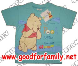เสื้อคอกลม ผ้า Cotton Pooh Little Builder สีเขียว เสื้อยืด เสื้อแขนสั้น พูห์ disney เสื้อการ์ตูน เสื้อผ้าเด็ก รหัส rnddsy007