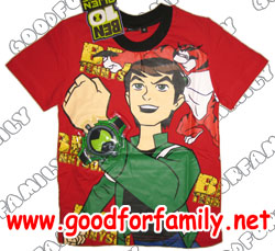 เสื้อคอกลม ผ้า Cotton Ben10 Alien Force ภาค 2 สีแดง มีไฟ เบนเทน เบ็นเท็น เสื้อยืด เสื้อแขนสั้น เสื้อผ้าเด็ก การ์ตูน รหัส rndben100