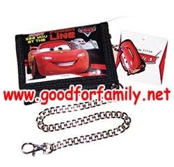 กระเป๋าสตางค์เด็ก Cars Lightning McQueen สีดำ มีโซ่ แบบ 3 ตอน คาร์ส ไลท์นิ่งแมคควีน กระเป๋าตัง กระเป๋าเด็ก รหัส bckntecar005