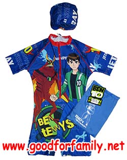 ชุดว่ายน้ำเด็ก Wetsuit แขนสั้น BEN10 สีน้ำเงิน พร้อมส่ง การ์ตูน หมวกว่ายน้ำ บอดี้สูทเด็ก เสื้อผ้าเด็ก เบนเทน ชุดว่ายน้ำเด็กผู้ชาย รหัส swmben183