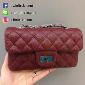 C Classic carviar ขนาด 8 นิ้ว PU Premium สีแดง Burgundy