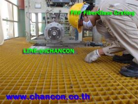 ตะแกรง FRP Grating size 1524x4000mm. (wide x Length) Mesh (ช่องรู) 38x38mm Thick (หนา) 25mm., ผิวกันลื่น Concave